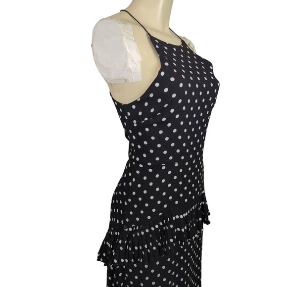 LuLu's Black‎ White Polka Dot Sleeveless Midi Dress Layered Ruffle high low sz S - Picture 6 of 16